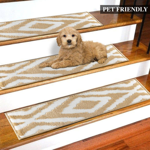 Meadow - Beige Turkish Premium Quality Stair Rugs  Low Pile Carpet Treads for Wooden Stairs